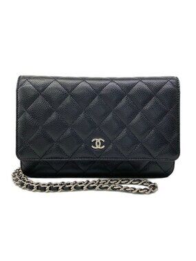 Chanel Wallet Quilted Black Chain Silver Shoulder